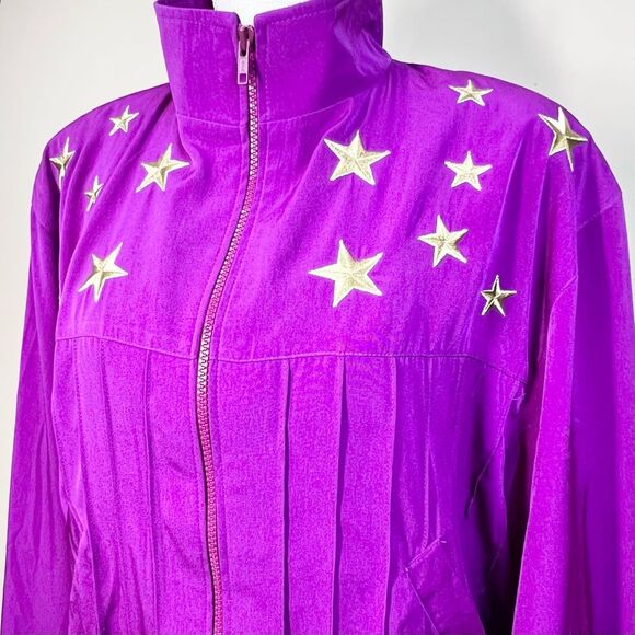 VTG Star Embroidered Zipper Front Sporty Jacket Large - Picture 2 of 10